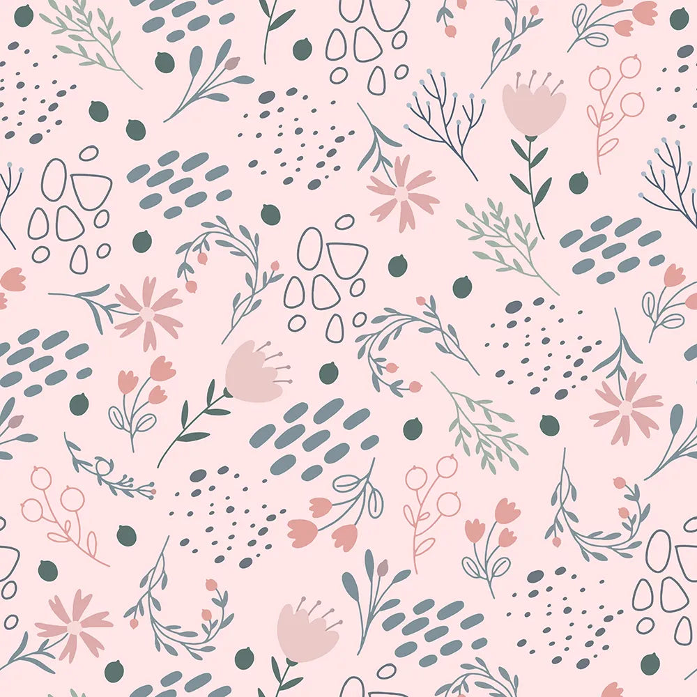 Where Hand-Drawn Flowers Bloom in Gentle Blush
