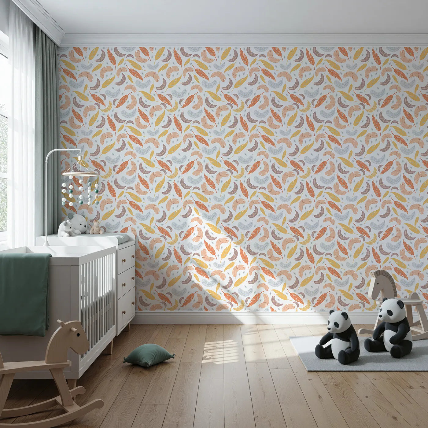 Front view of Whimsy Tots' Feathered Whimsy Drift Wallpaper in Vanilla Cream
