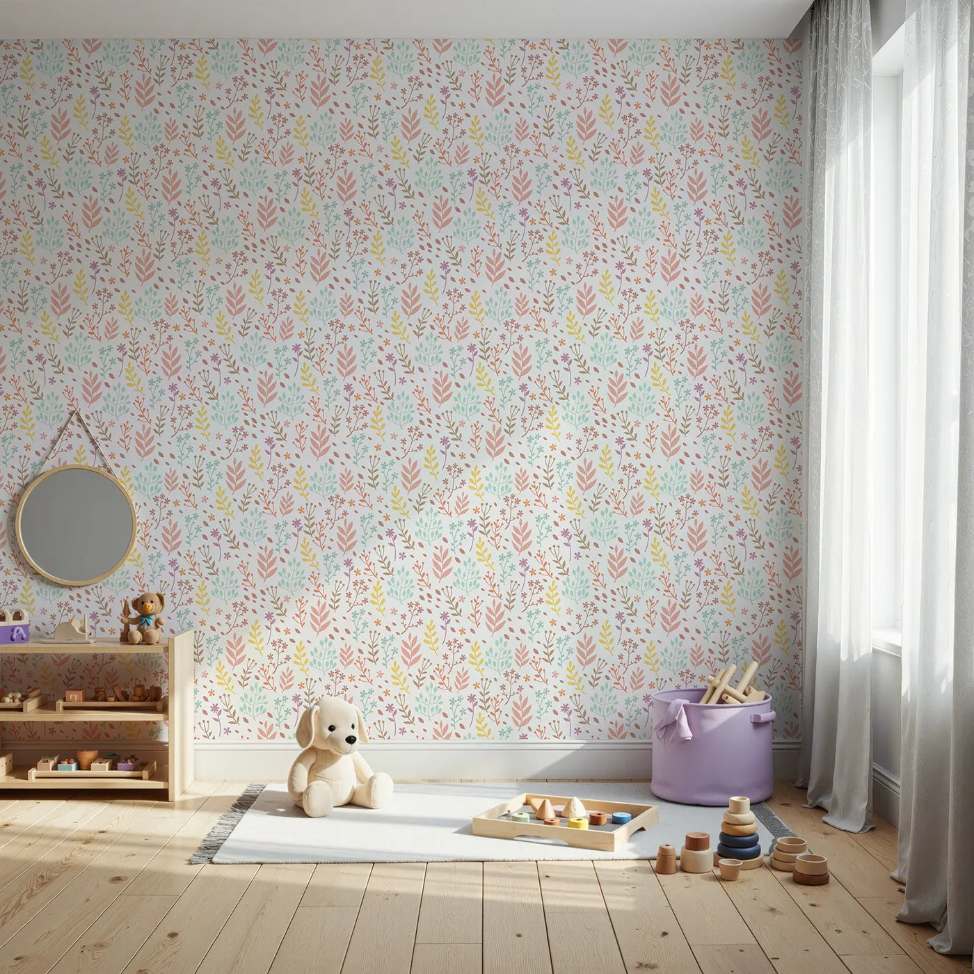 Front view of Whimsy Tots' Whimsy Meadow Sketch Wallpaper in White