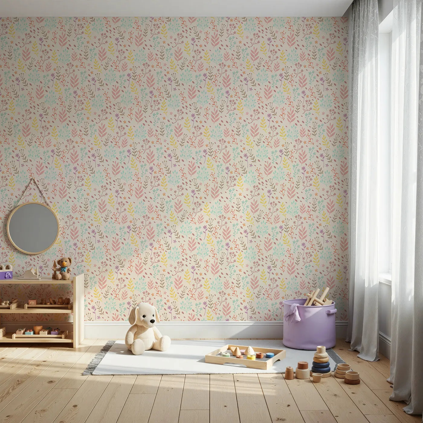 Front view of Whimsy Tots' Whimsy Meadow Sketch Wallpaper in Cream