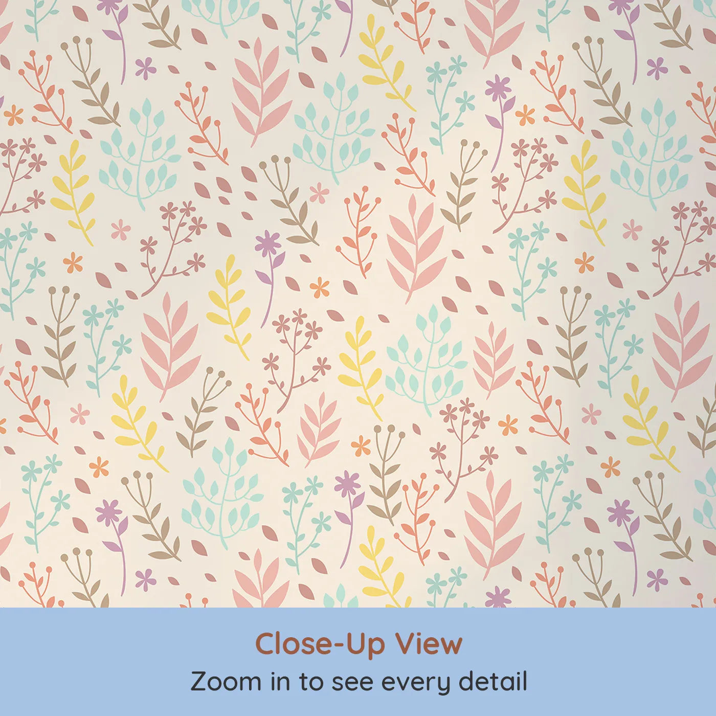 Close-up view of Whimsy Tots' Whimsy Meadow Sketch Wallpaper in Cream (W3178C).Pastel botanicals bloom gently across a warm cream backdrop.