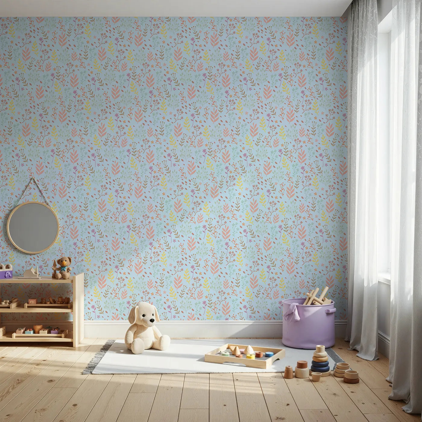 Front view of Whimsy Tots' Whimsy Meadow Sketch Wallpaper in Sky