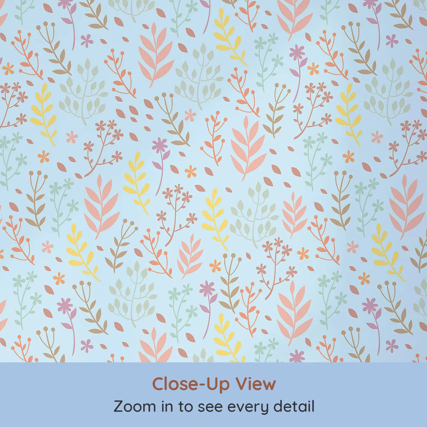 Close-up view of Whimsy Tots' Whimsy Meadow Sketch Wallpaper in Sky (W3178E).Playful pastel botanicals float gently across a sky-blue canvas.