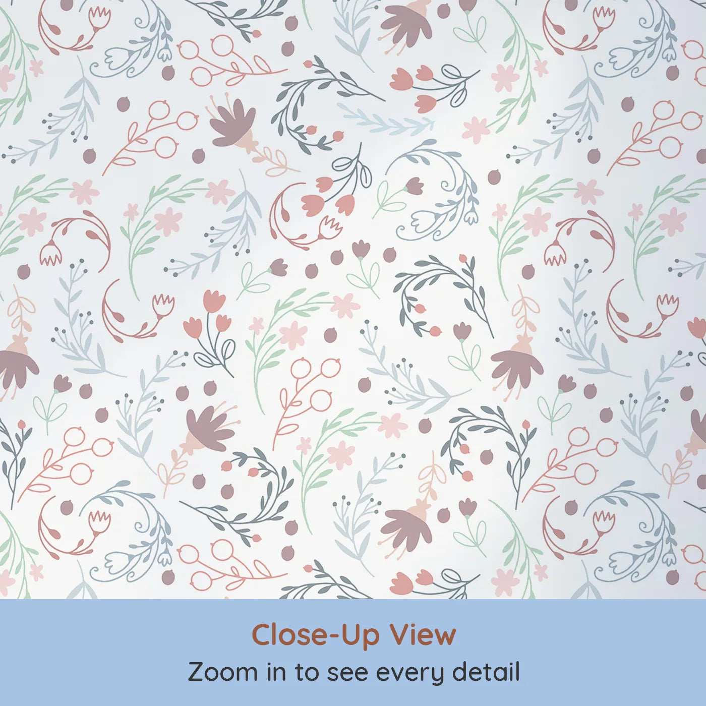 Close-up view of Whimsy Tots' Fairy Petal Garden Wallpaper in White (W3181A).Dancing fairies and wild florals fill the air with wonder.