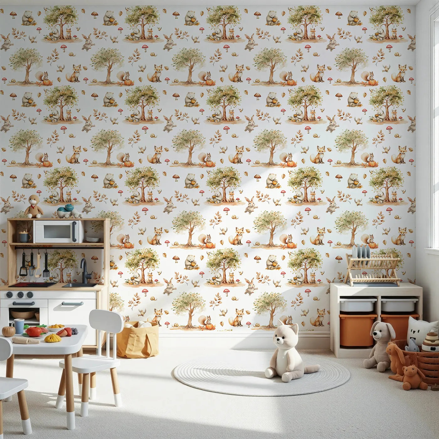 Front view of Whimsy Tots' Autumn Forest Friends Wallpaper