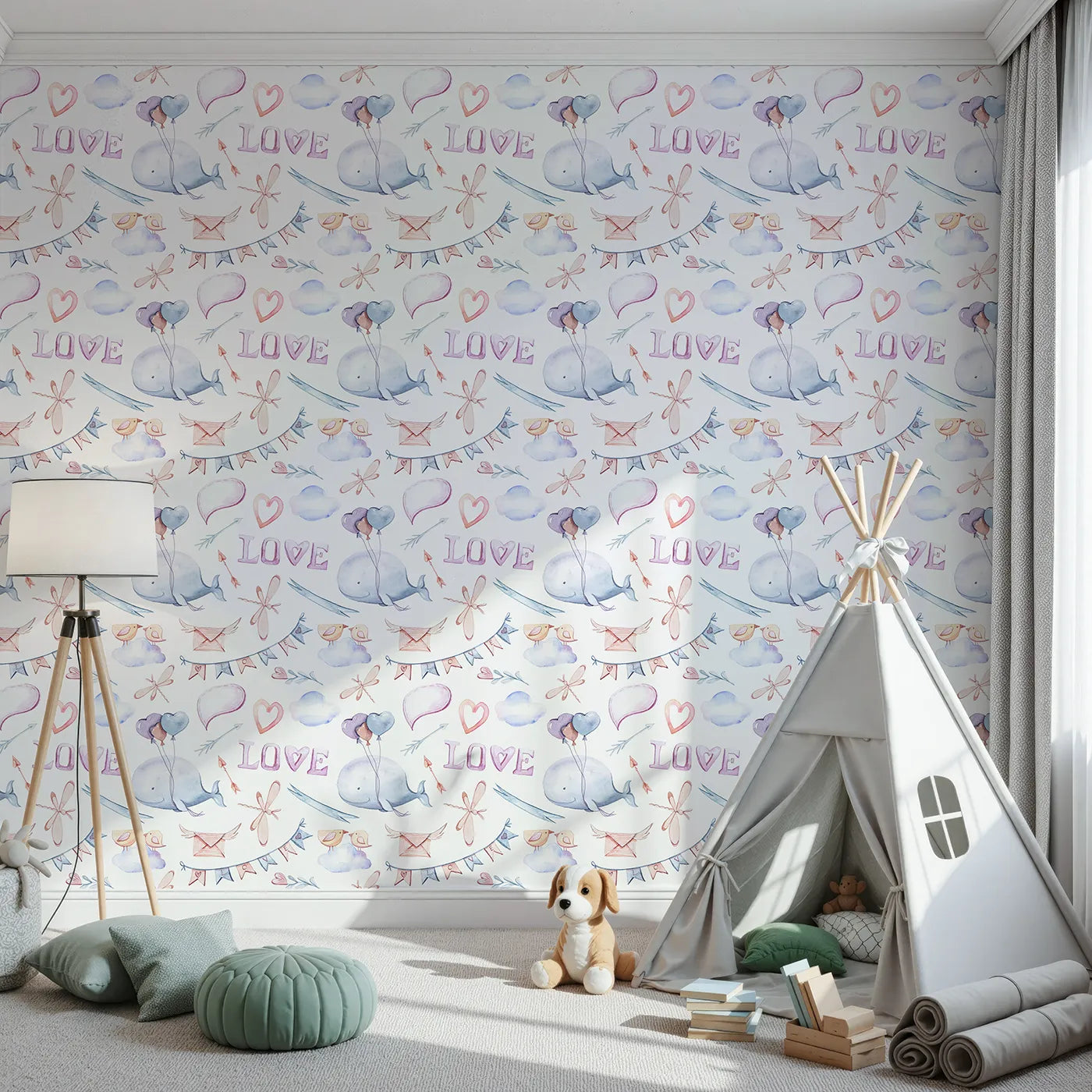 Front view of Whimsy Tots' Love in the Sky Wallpaper