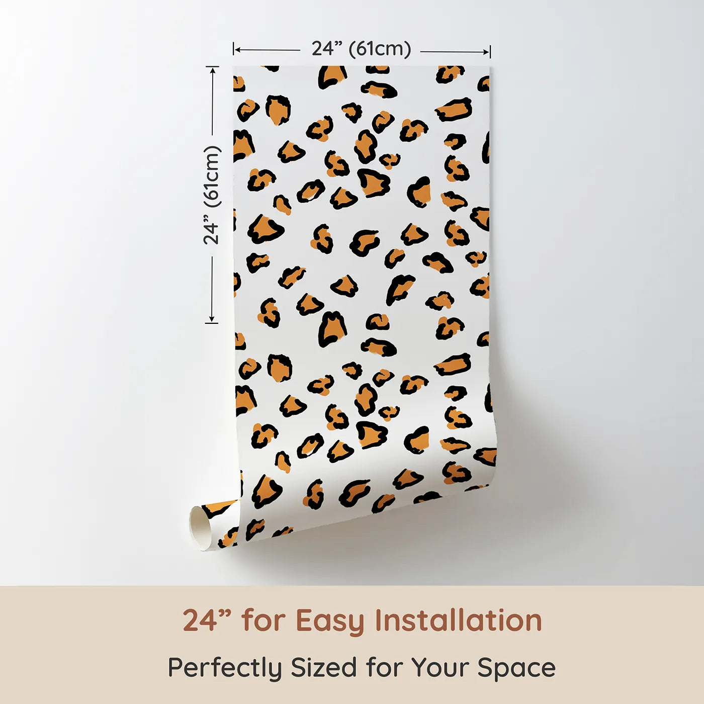 Dimension view of Whimsy Tots Playful Cub Spots Wallpaper in White (W3244A). Printed in 24-inch-wide panel for easy installation. Cute cub spots bring wild joy to every wall.