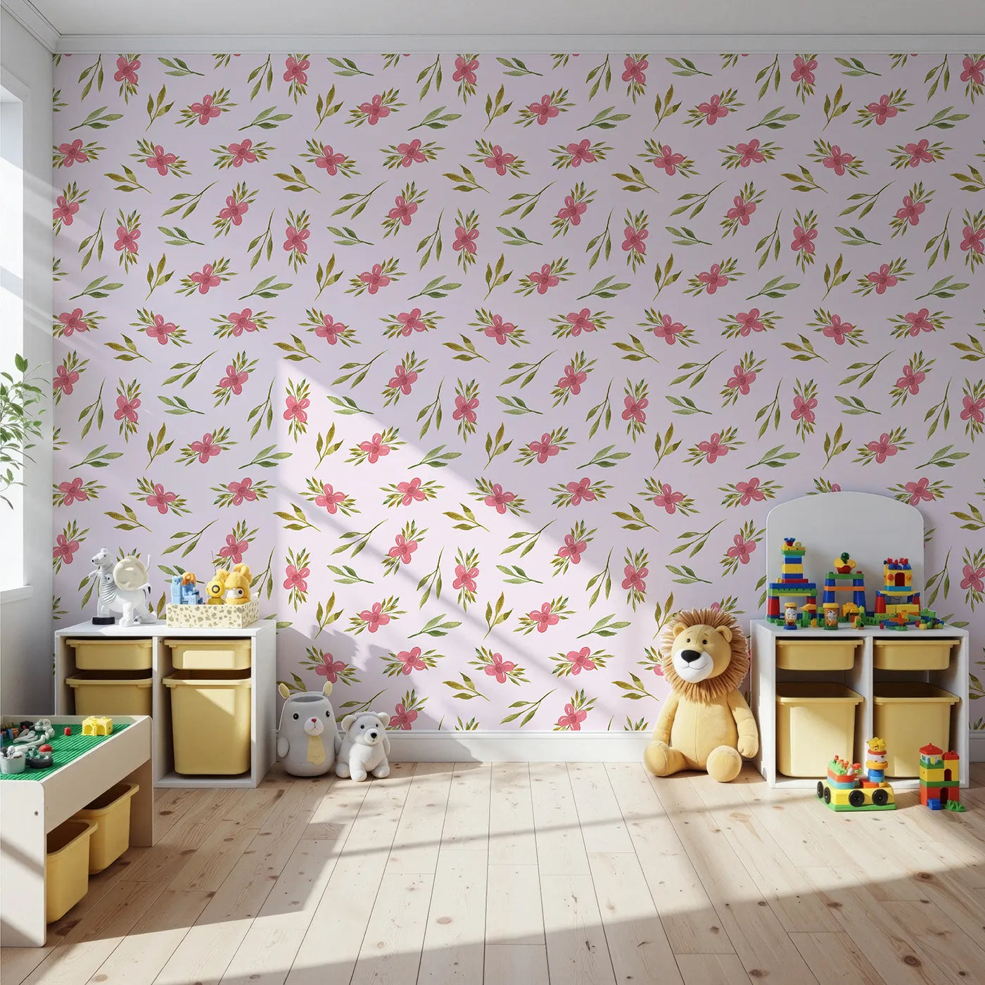 Front view of Whimsy Tots' Whimsy Bloom Sprays Wallpaper in Blush Pink