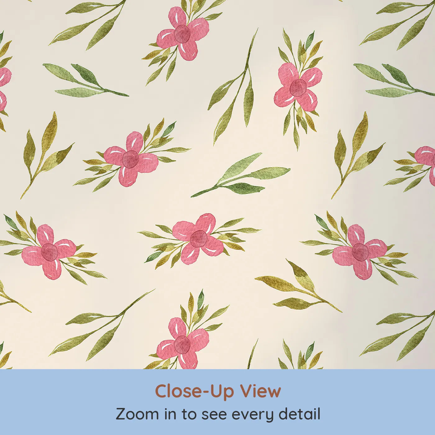 Close-up view of Whimsy Tots' Whimsy Bloom Sprays Wallpaper in Cream (W3270C).Warm cream cradles playful florals in soft, sunny cheer.
