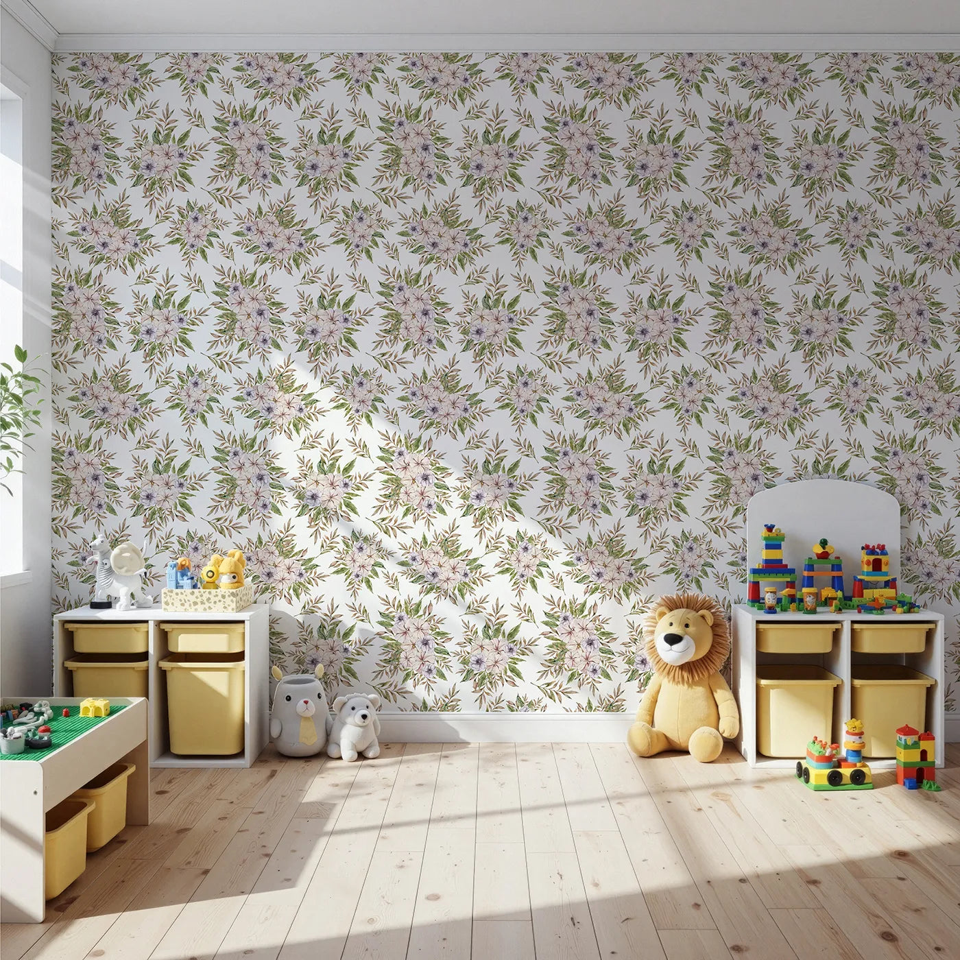 Front view of Whimsy Tots' Meadow Petal Cluster Wallpaper