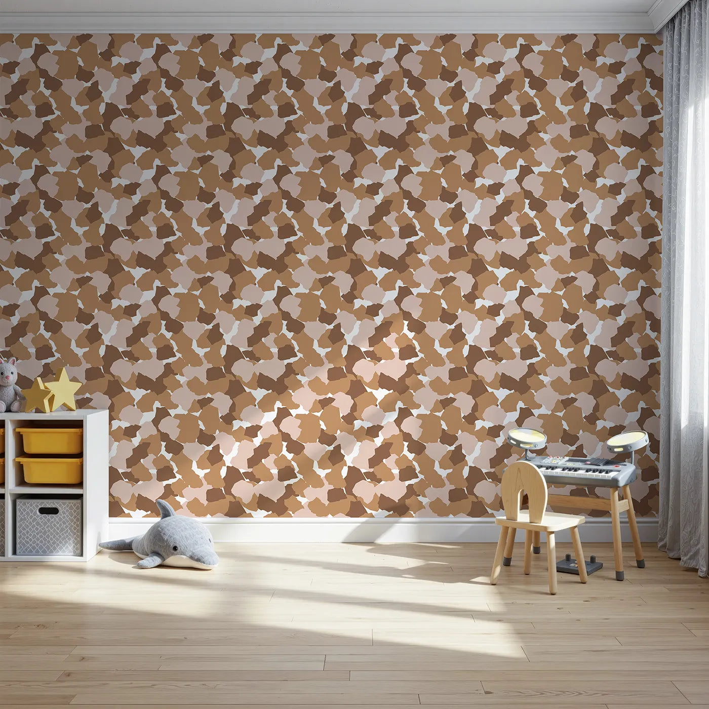 Front view of Whimsy Tots' Savanna Giraffe Scatter Wallpaper