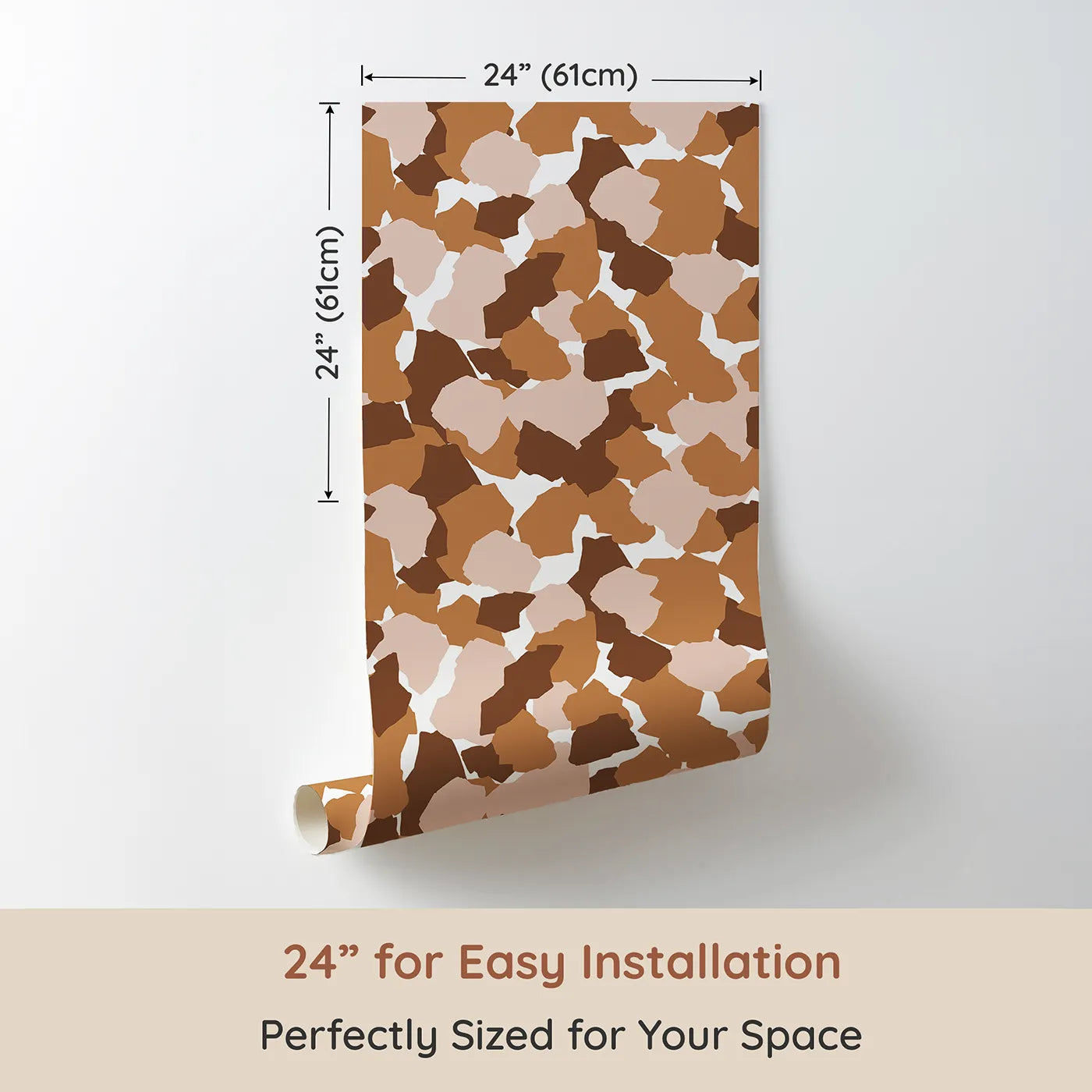 Dimension view of Whimsy Tots Savanna Giraffe Scatter Wallpaper (W3302). Printed in 24-inch-wide panel for easy installation. Small, scattered giraffe spots create a lively safari-inspired rhythm.