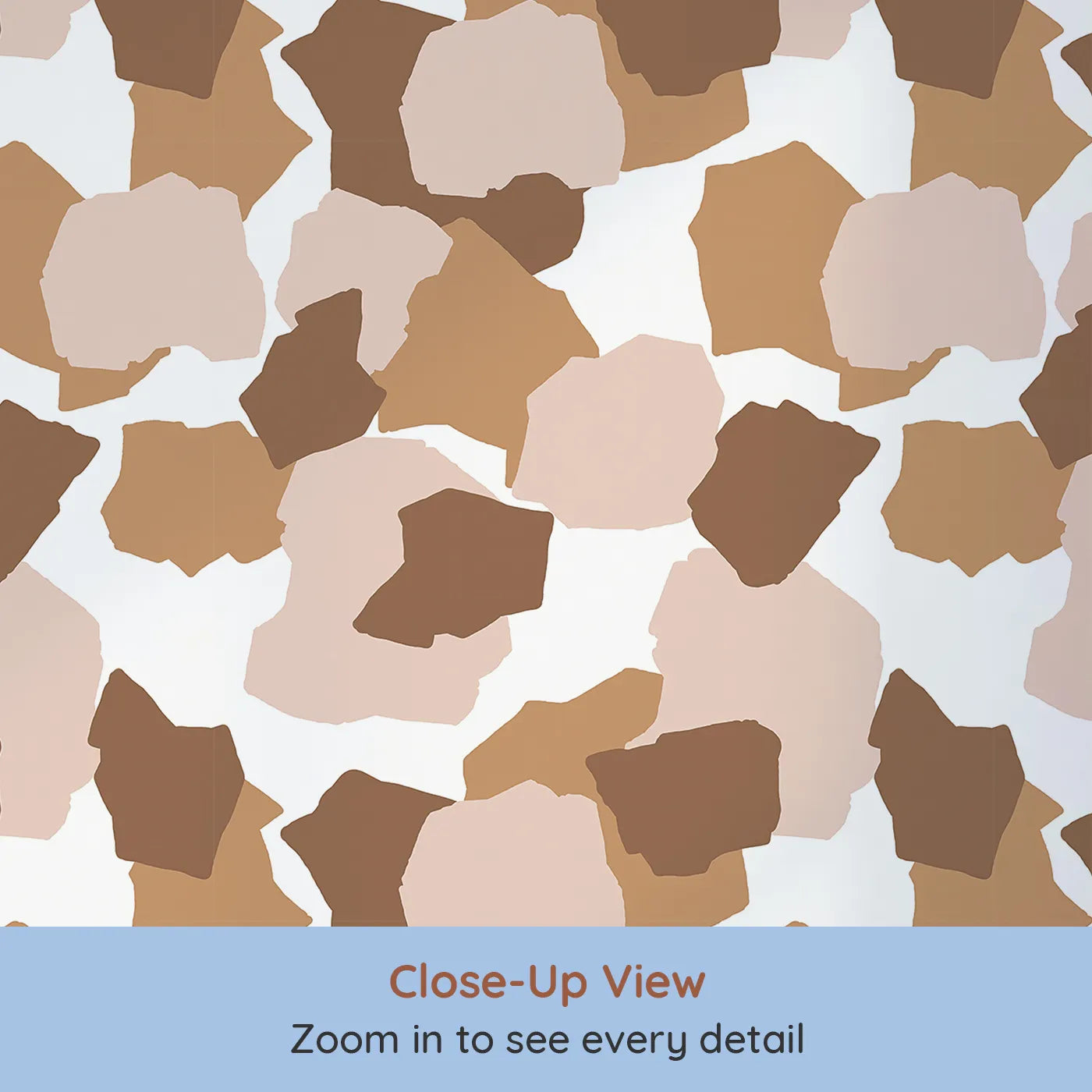 Close-up view of Whimsy Tots' Savanna Giraffe Tumble Wallpaper (W3303).Tumbling giraffe spots in warm hues bring movement and charm.