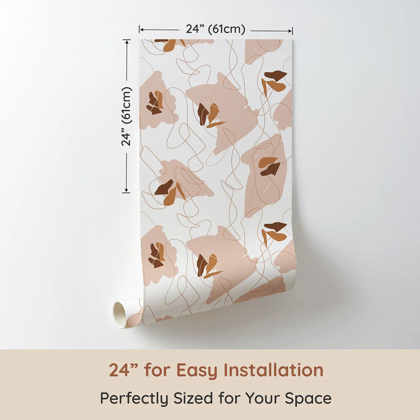 Dimension view of Whimsy Tots Desert Whimsy Scribbles Wallpaper (W3304). Printed in 24-inch-wide panel for easy installation. Abstract blobs and floating lines drift like warm desert breezes.