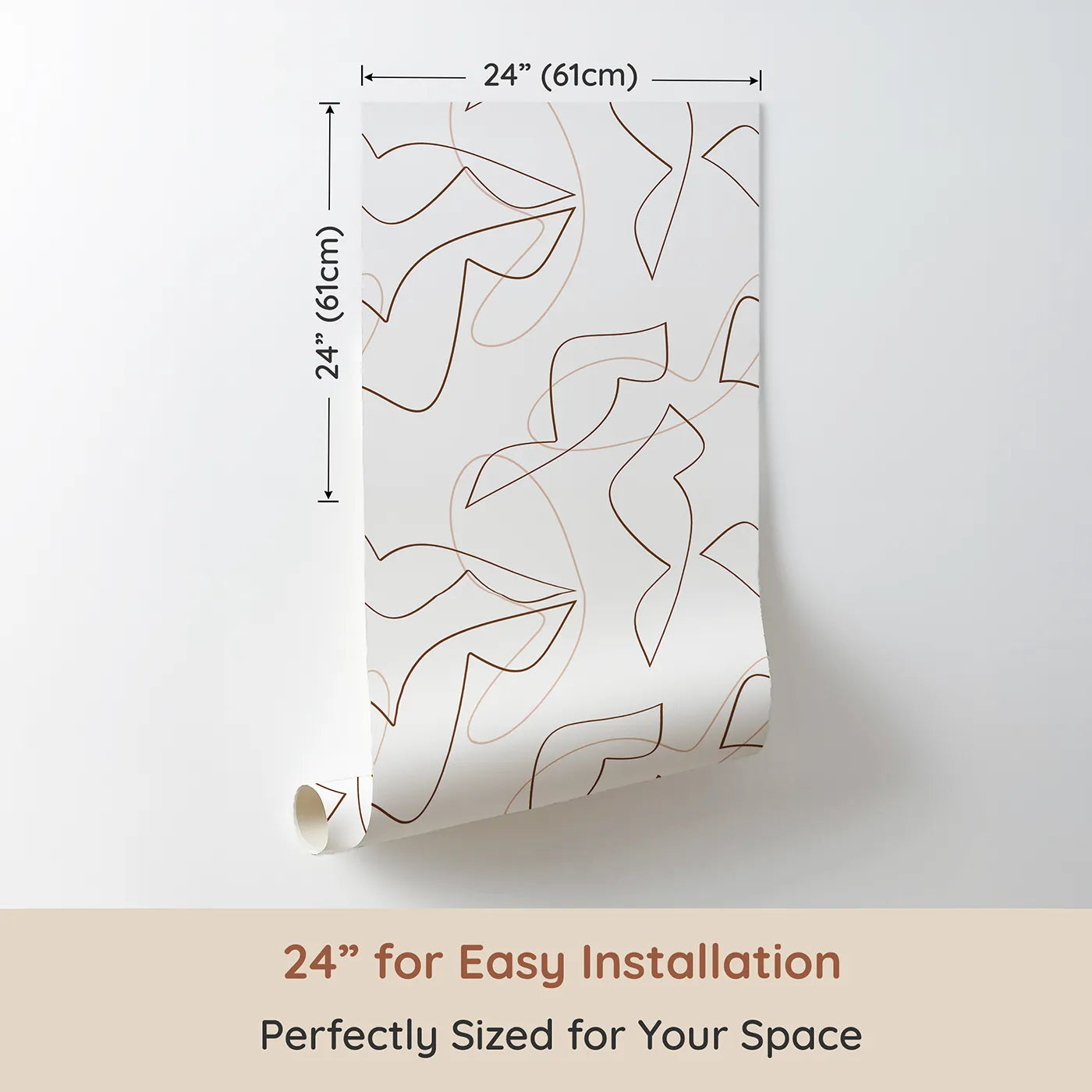 Dimension view of Whimsy Tots Abstract Motion Flow Wallpaper (W3307). Printed in 24-inch-wide panel for easy installation. Layered contours and graceful scribbles create a flowing visual rhythm.