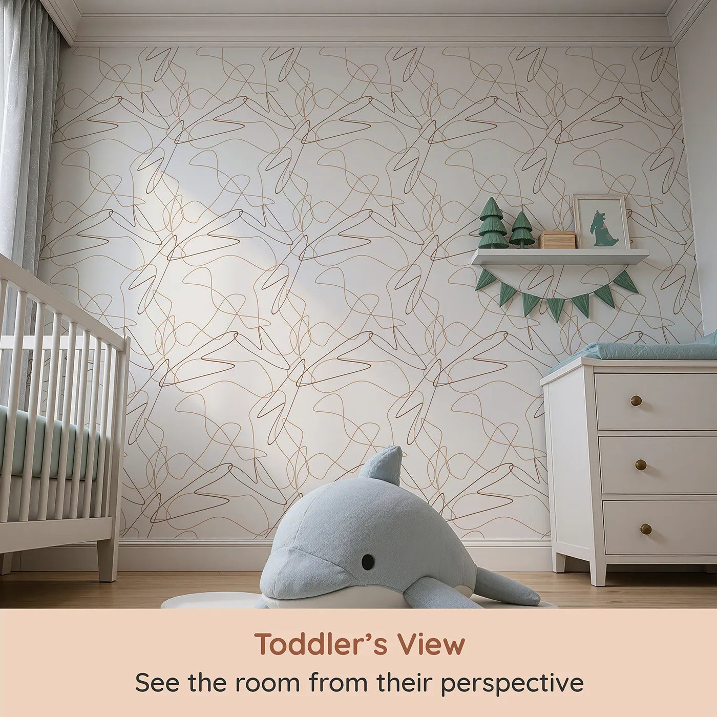 Whimsy Tots Abstract Whimsy Scribbles Wallpaper (W3308) from your child's view.Freeform lines in warm earth tones dance like joyful doodles.