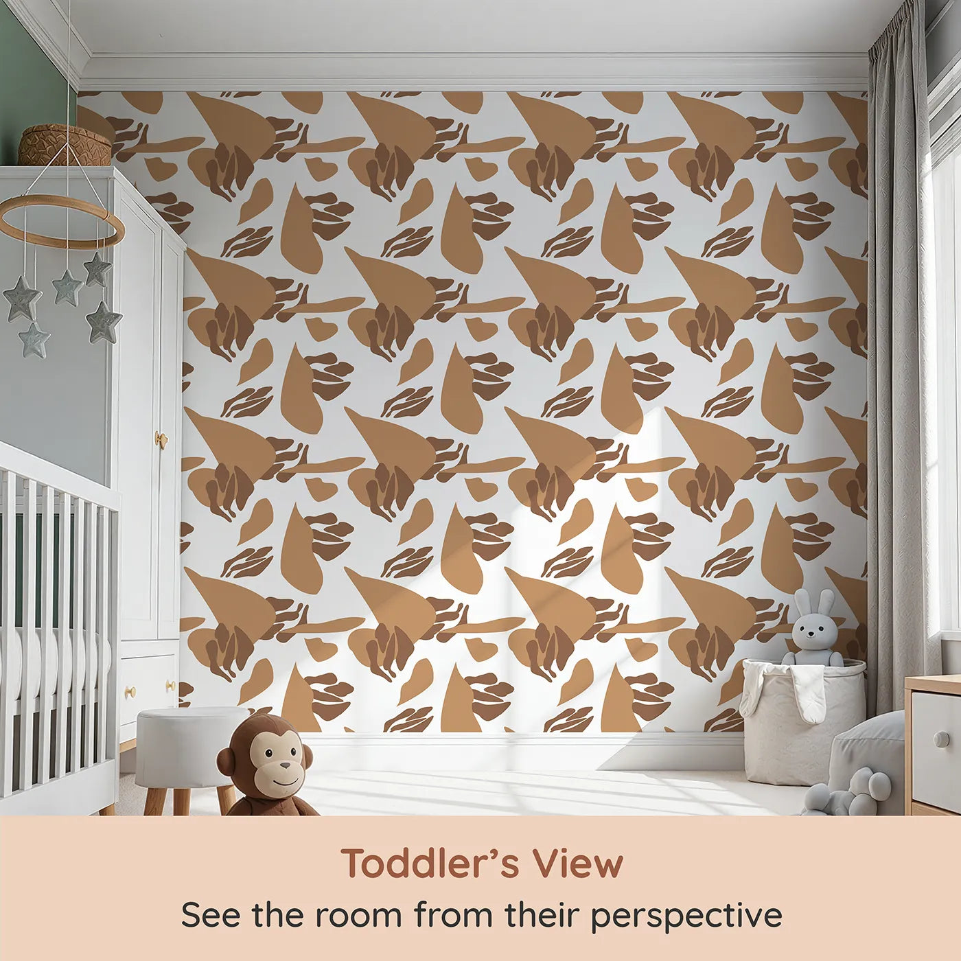 Whimsy Tots Abstract Desert Pods Wallpaper (W3310) from your child's view.Curved pods and seed-like shapes bring natural rhythm and intrigue.