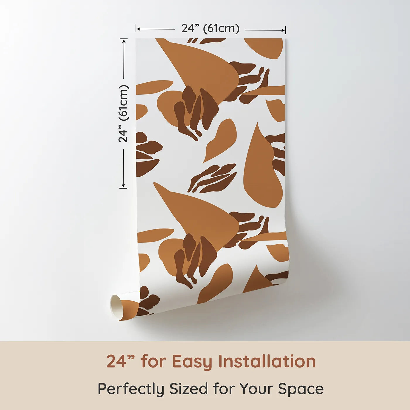 Dimension view of Whimsy Tots Abstract Desert Pods Wallpaper (W3310). Printed in 24-inch-wide panel for easy installation. Curved pods and seed-like shapes bring natural rhythm and intrigue.