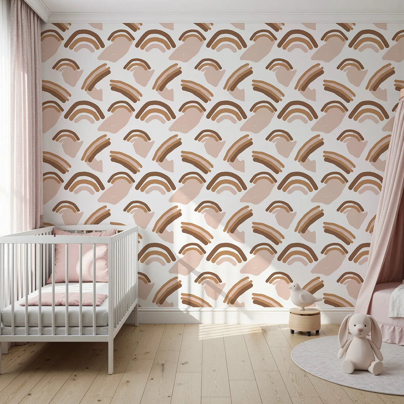 Front view of Whimsy Tots' Sunset Rainbow Loops Wallpaper