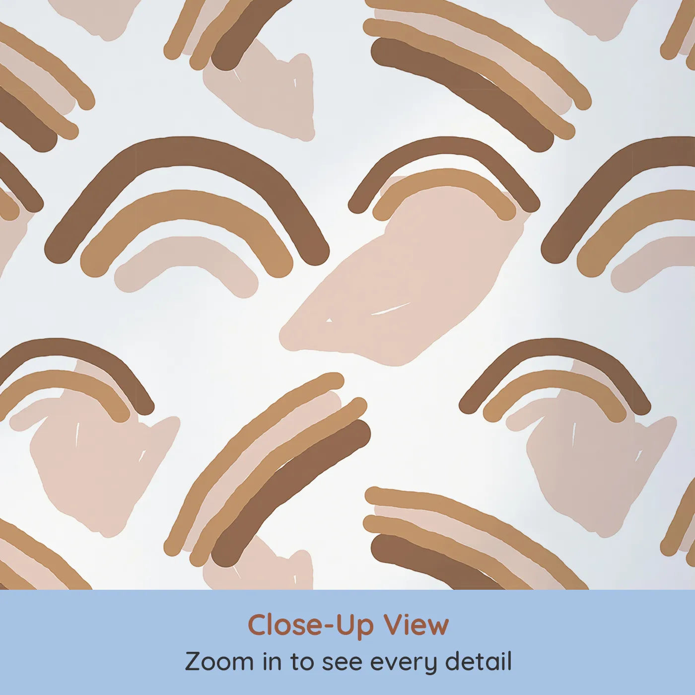 Close-up view of Whimsy Tots' Sunset Rainbow Loops Wallpaper (W3311).Soft arches and blush tones wrap the room in gentle movement.