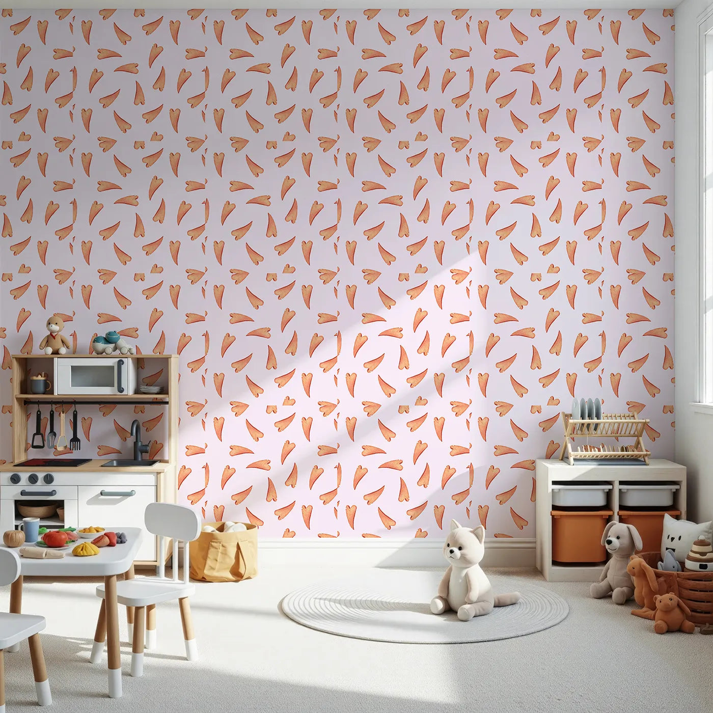 Front view of Whimsy Tots' Scattered Heart Sprinkles Wallpaper in Blush