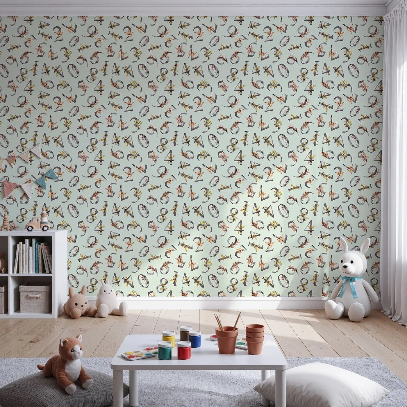 Front view of Whimsy Tots' Botanical Numbers Garden in Mint Green