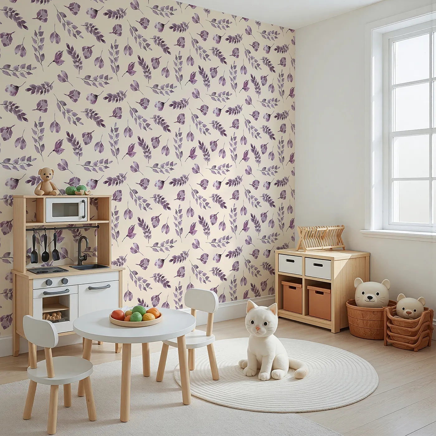 Angled view of Whimsy Tots' Lavender Leaves Whisper in Sand (W3355C).Lavender sprigs drift peacefully across warm sandy skies.