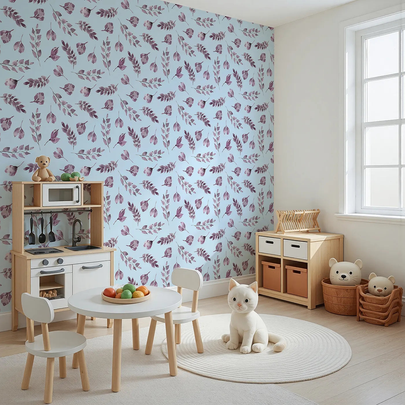 Angled view of Whimsy Tots' Lavender Leaves Whisper in Sky (W3355E).Soft lilac leaves drift across pale blue skies with quiet grace.