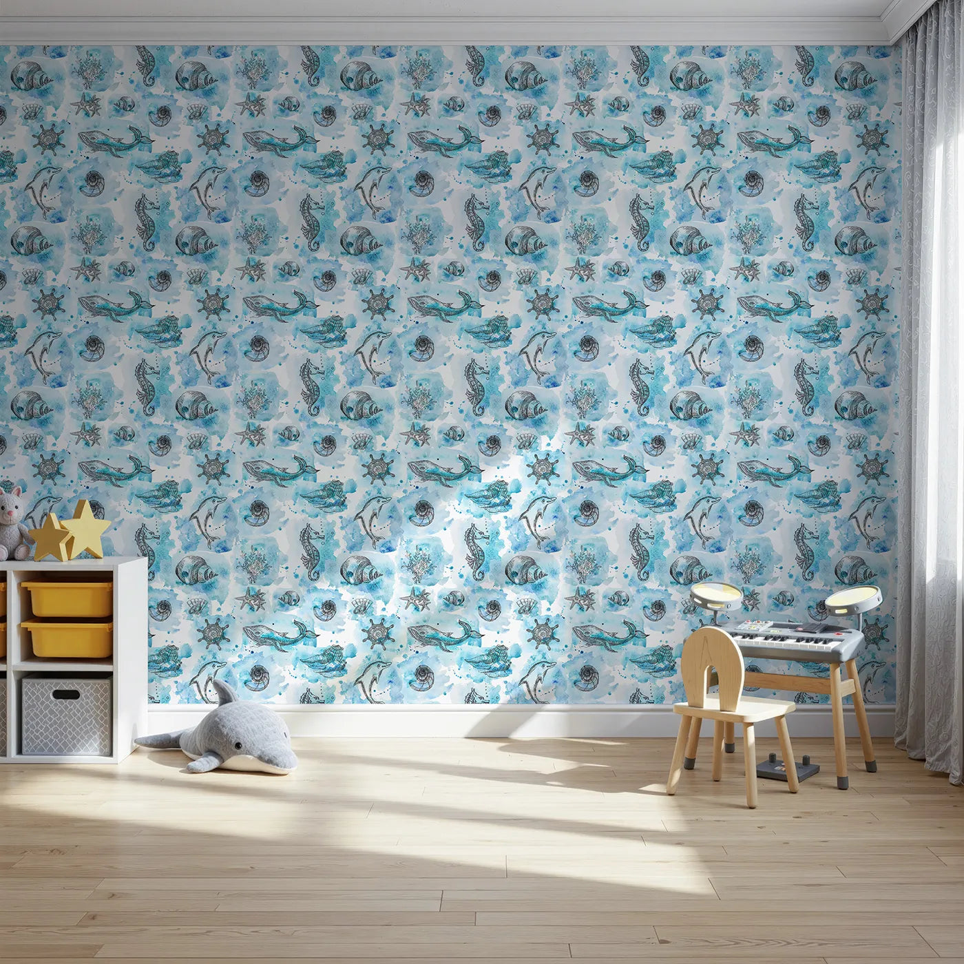 Front view of Whimsy Tots' Ocean Treasures Wallpaper