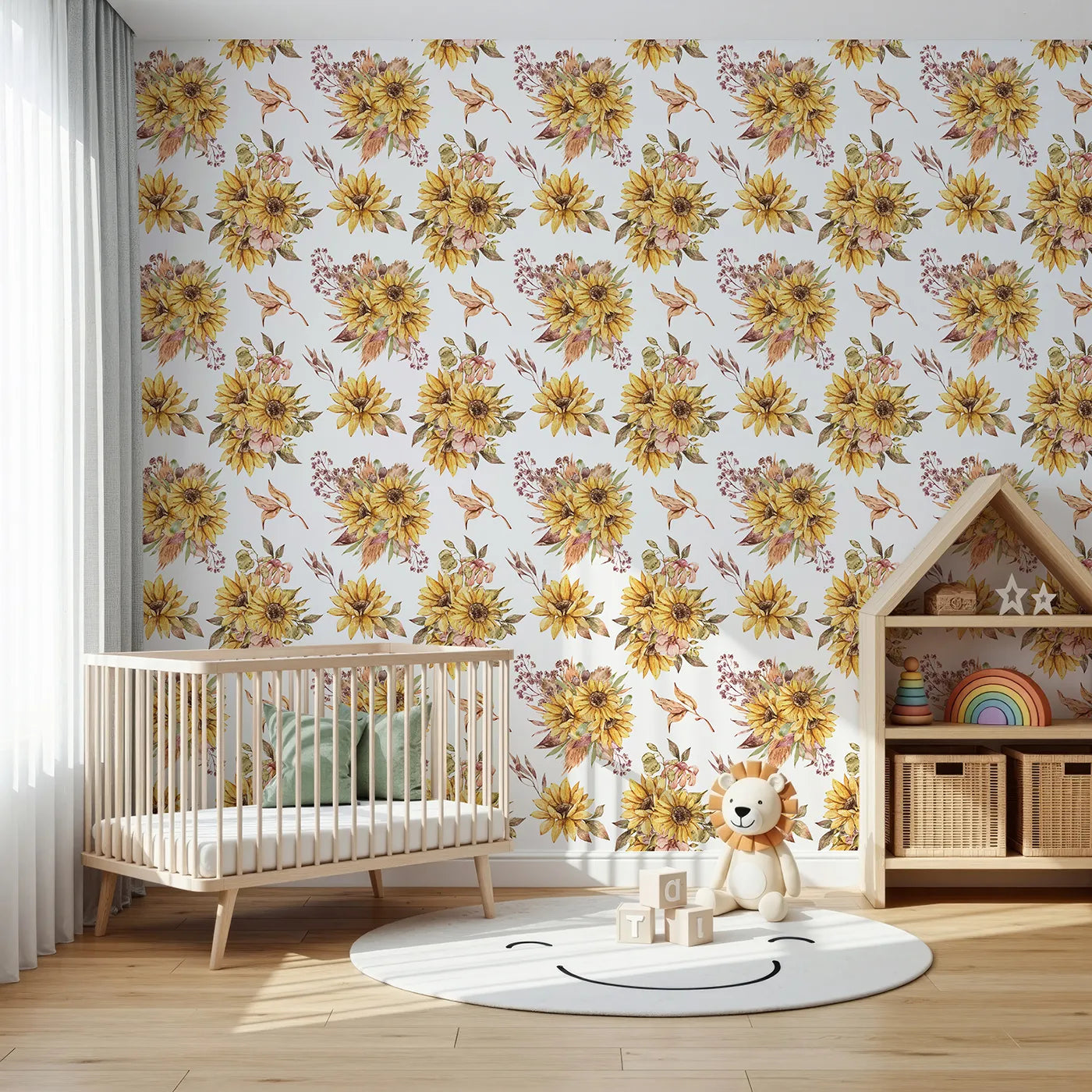 Front view of Whimsy Tots' Sun-Kissed Meadow Blooms Wallpaper