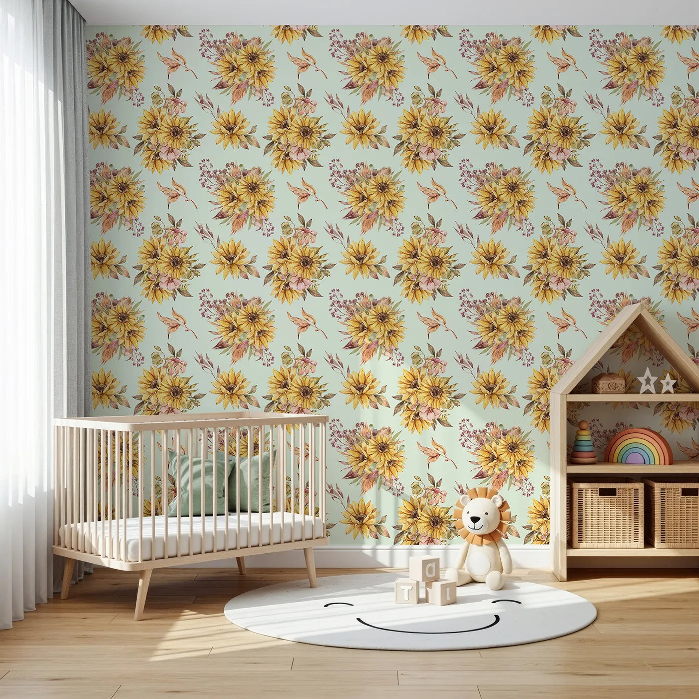 Front view of Whimsy Tots' Sun-Kissed Meadow Blooms in Mint Green