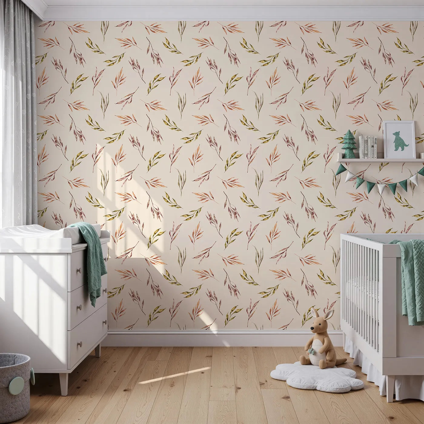 Front view of Whimsy Tots' Sunset Meadow Breeze Wallpaper in Cream