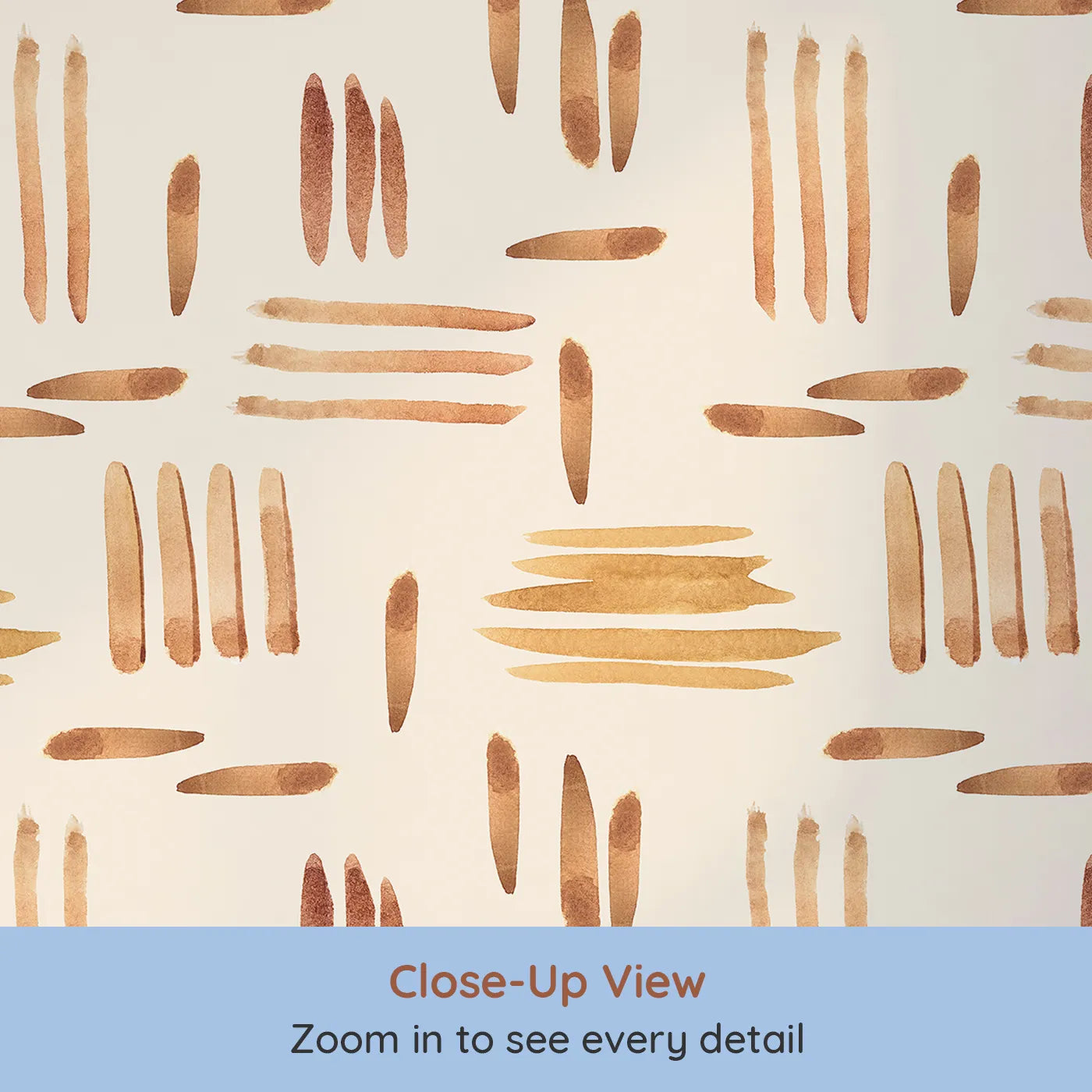 Close-up view of Whimsy Tots' Painted Rhythm Wallpaper in Cream (W3373C).Earthy brushstrokes form a relaxed, balanced rhythm across a warm cream sky.