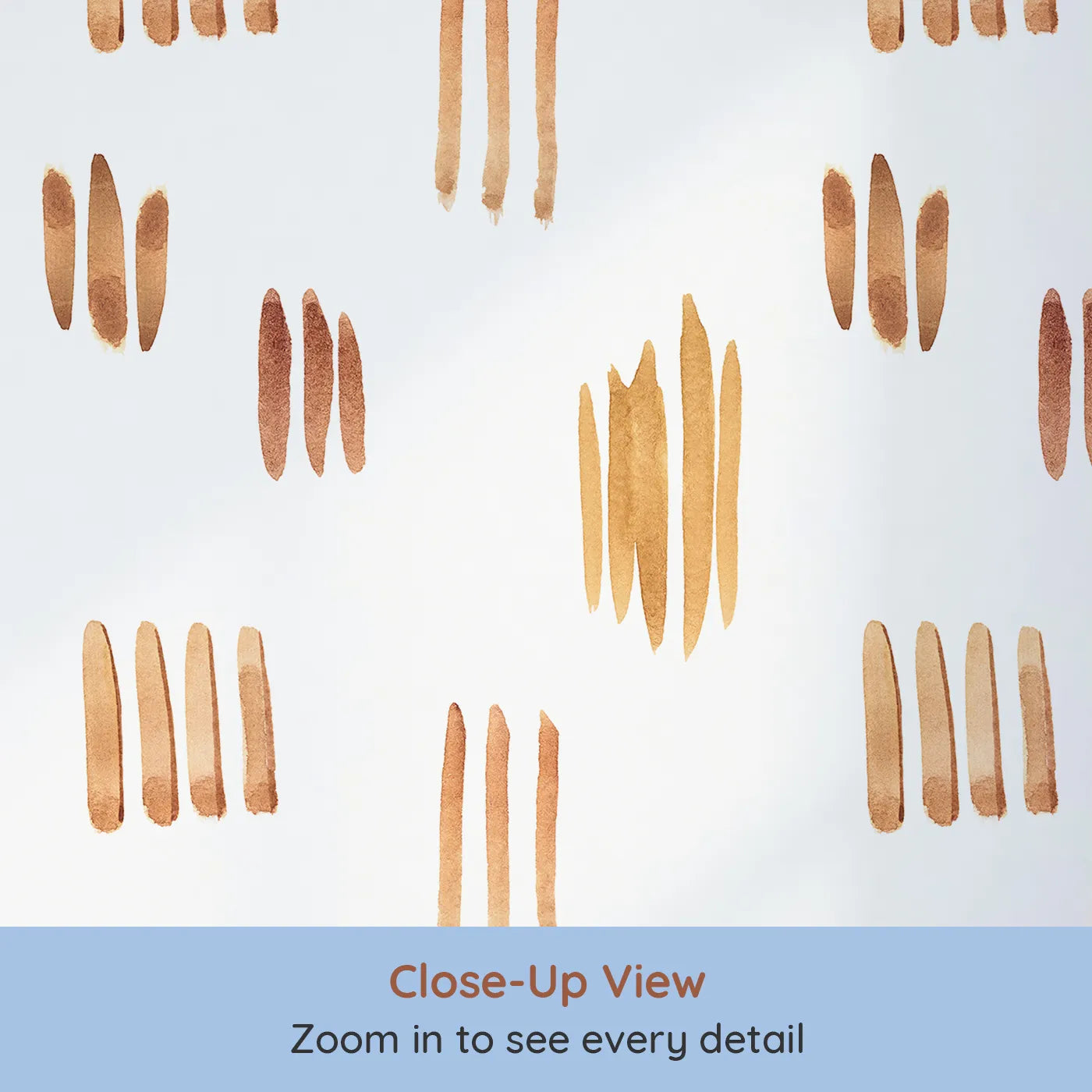 Close-up view of Whimsy Tots' Painted Simplicity Wallpaper in White (W3374A).Earthy brushstrokes float gently on a crisp white sky.