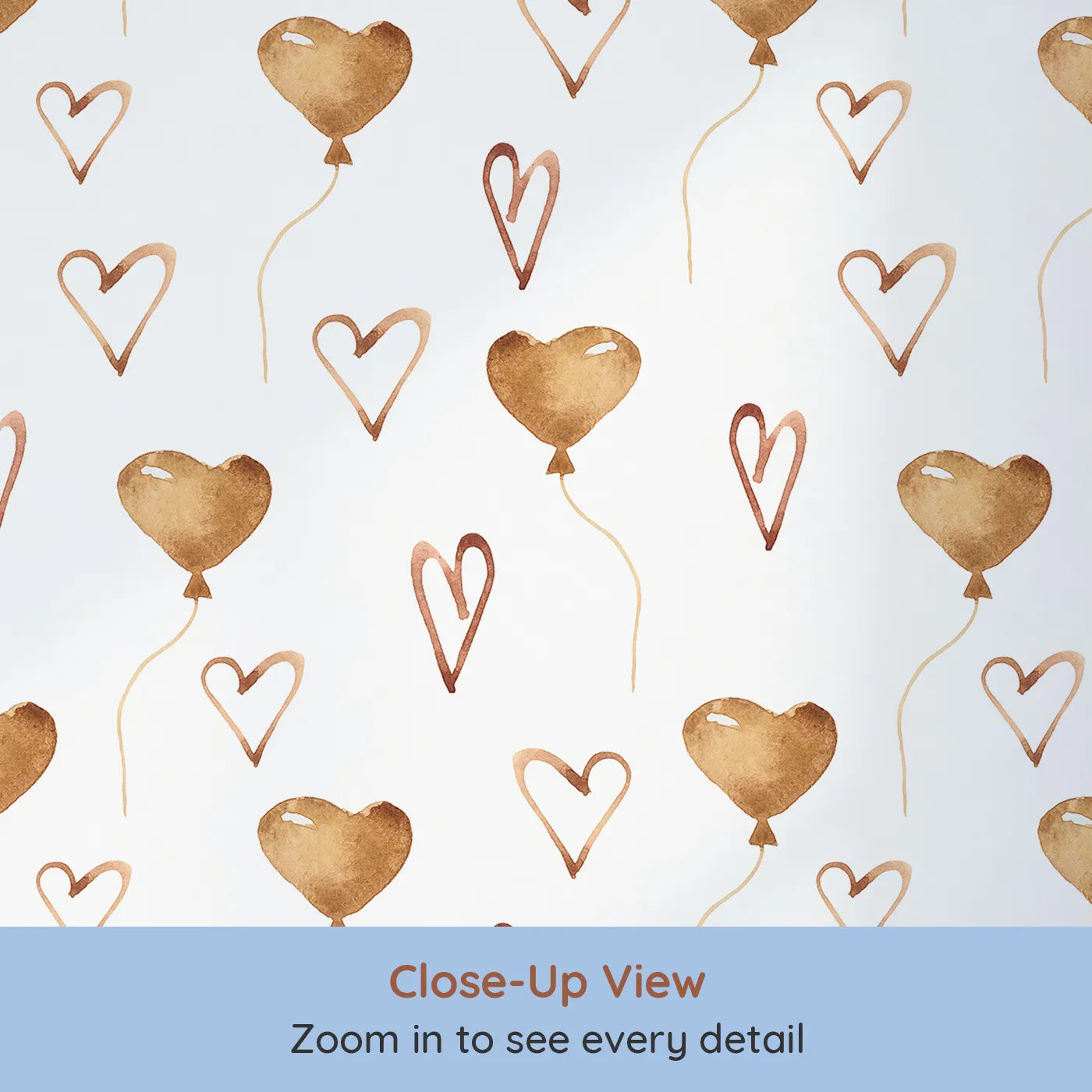 Close-up view of Whimsy Tots' Heartfelt Balloons Wallpaper in White (W3375A).Heart-shaped balloons and playful lines float across a bright white sky.