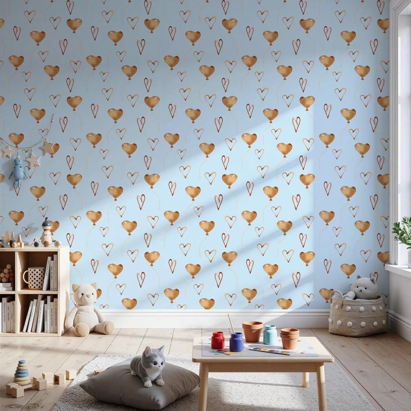 Front view of Whimsy Tots' Heartfelt Balloons Wallpaper in Sky