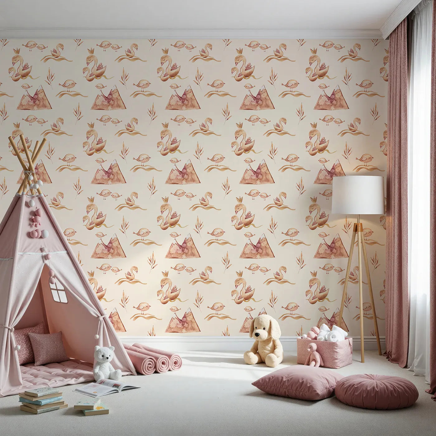 Front view of Whimsy Tots' Feathered Serenity Wallpaper in Cream