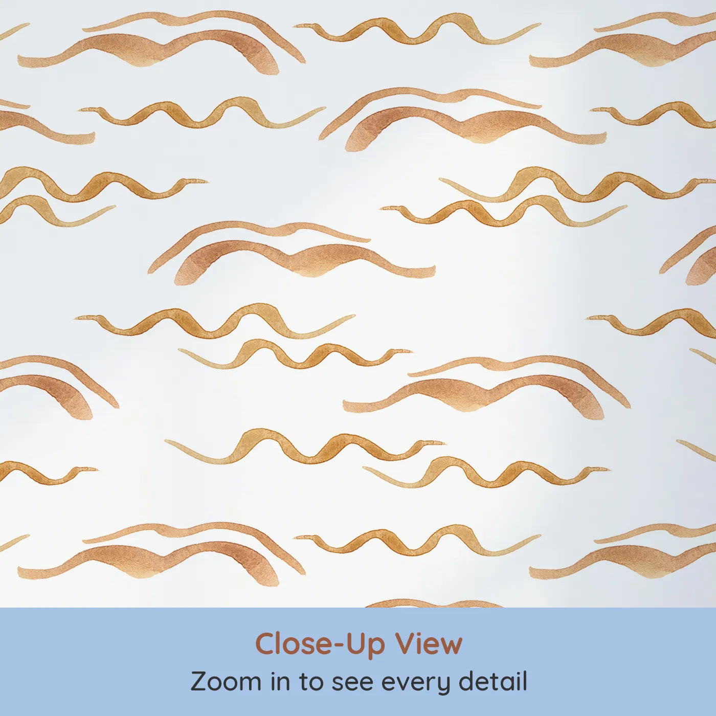 Close-up view of Whimsy Tots' Soft Wave Rhythm Wallpaper in White (W3379A).Hand-painted waves ripple softly across a clean white sky.