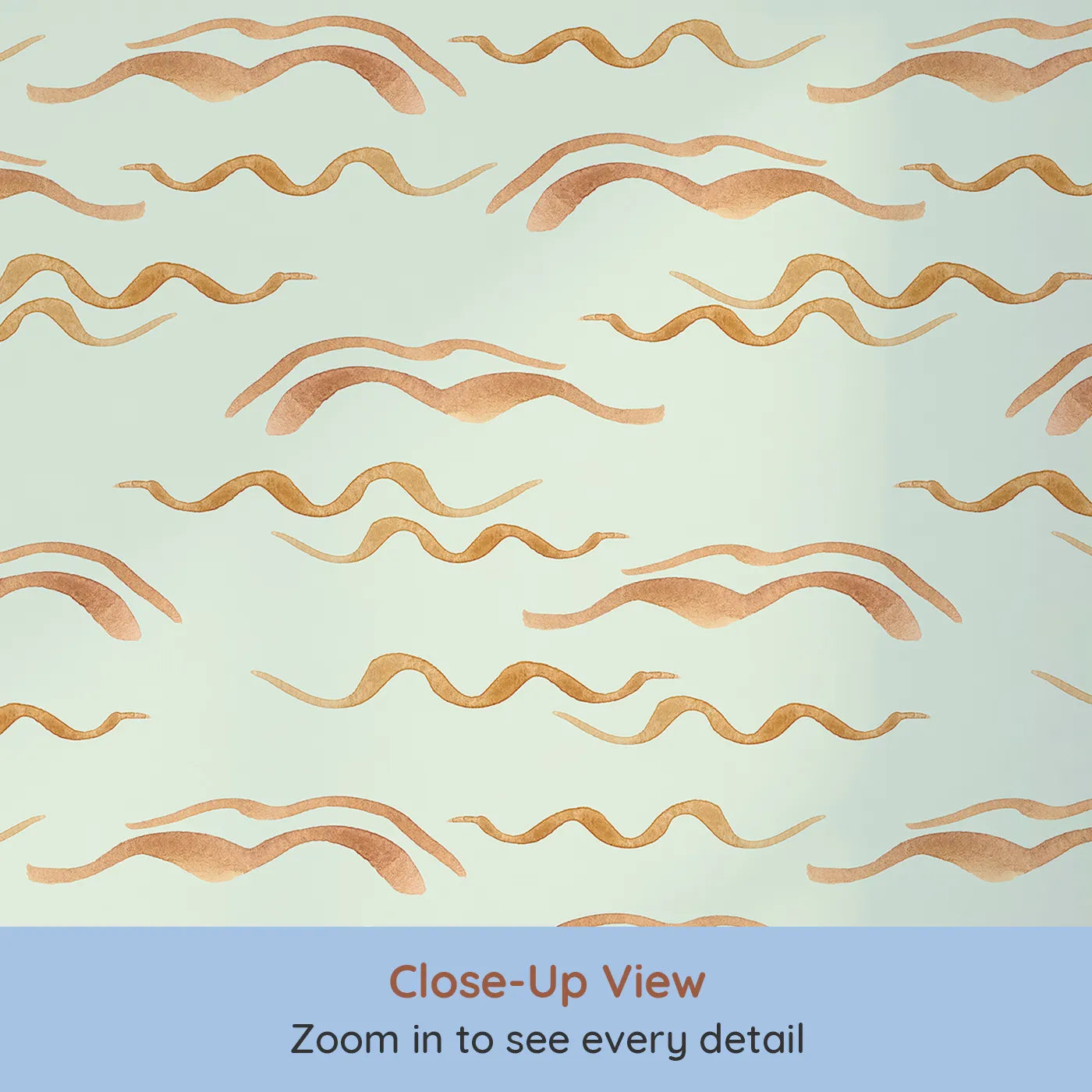 Close-up view of Whimsy Tots' Soft Wave Rhythm Wallpaper in Mint Green (W3379D).Warm waves float gently on a minty green breeze.