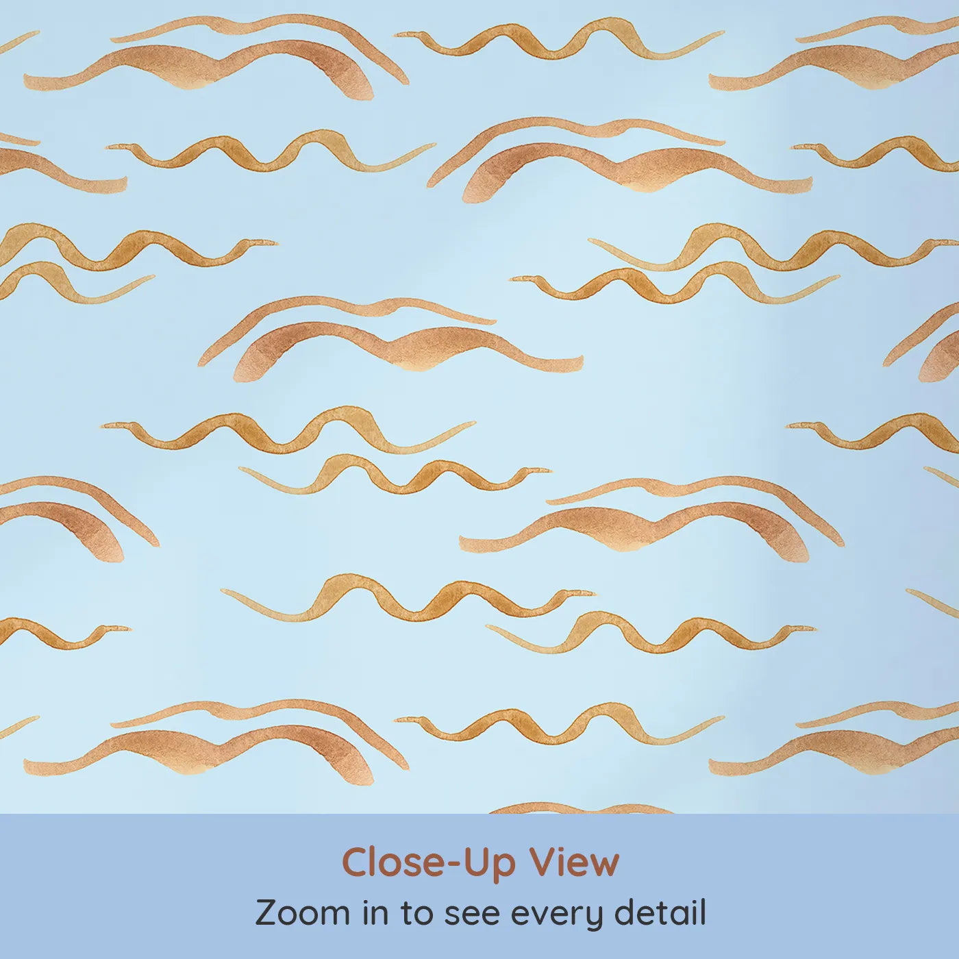 Close-up view of Whimsy Tots' Soft Wave Rhythm Wallpaper in Sky Blue (W3379E).Earthy wave lines ripple softly on a peaceful sky blue canvas.