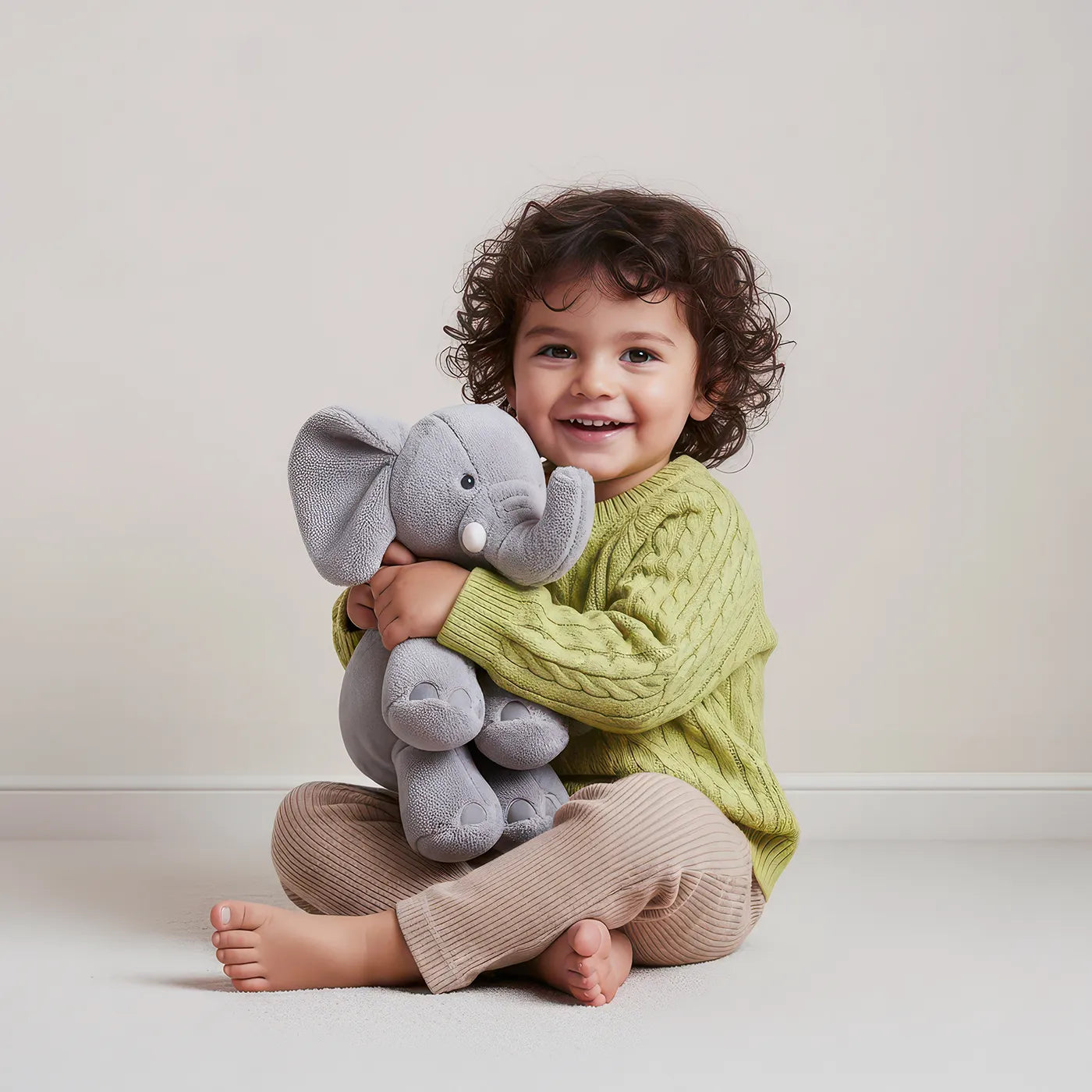 Lovely child standing in front of Whimsy Tots Starlight Scribbles Wallpaper in Blue with star, scribble, doodle in design.