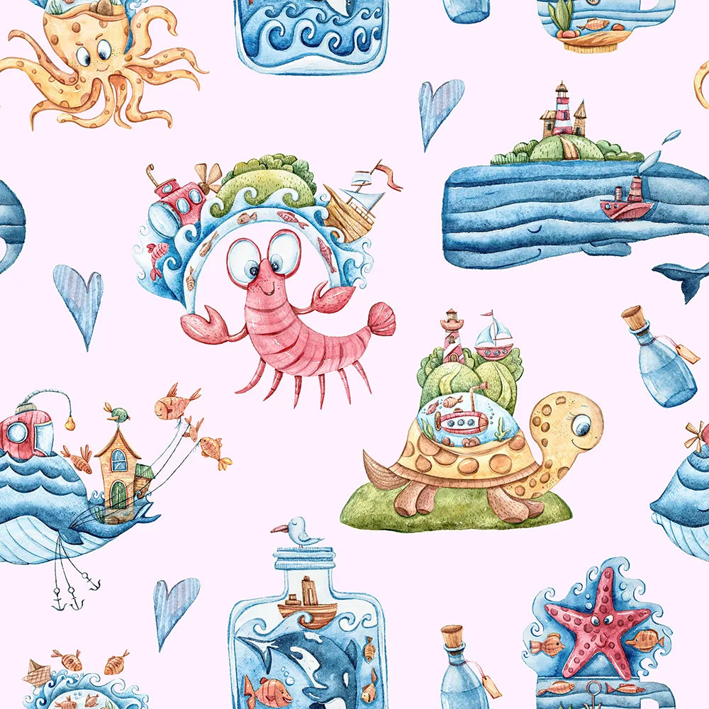 Where Soft Pink Waves Meet Sea-Faring Friends