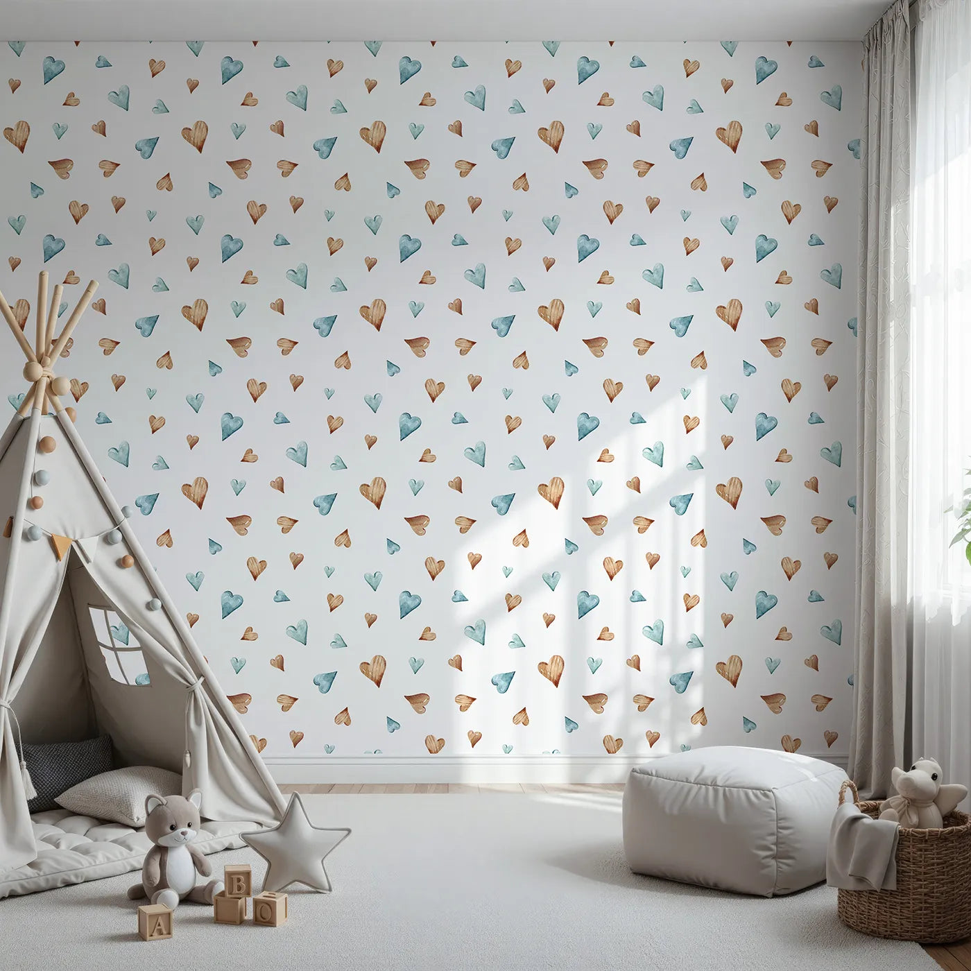 Front view of Whimsy Tots' Heartful Whimsy Wallpaper in White