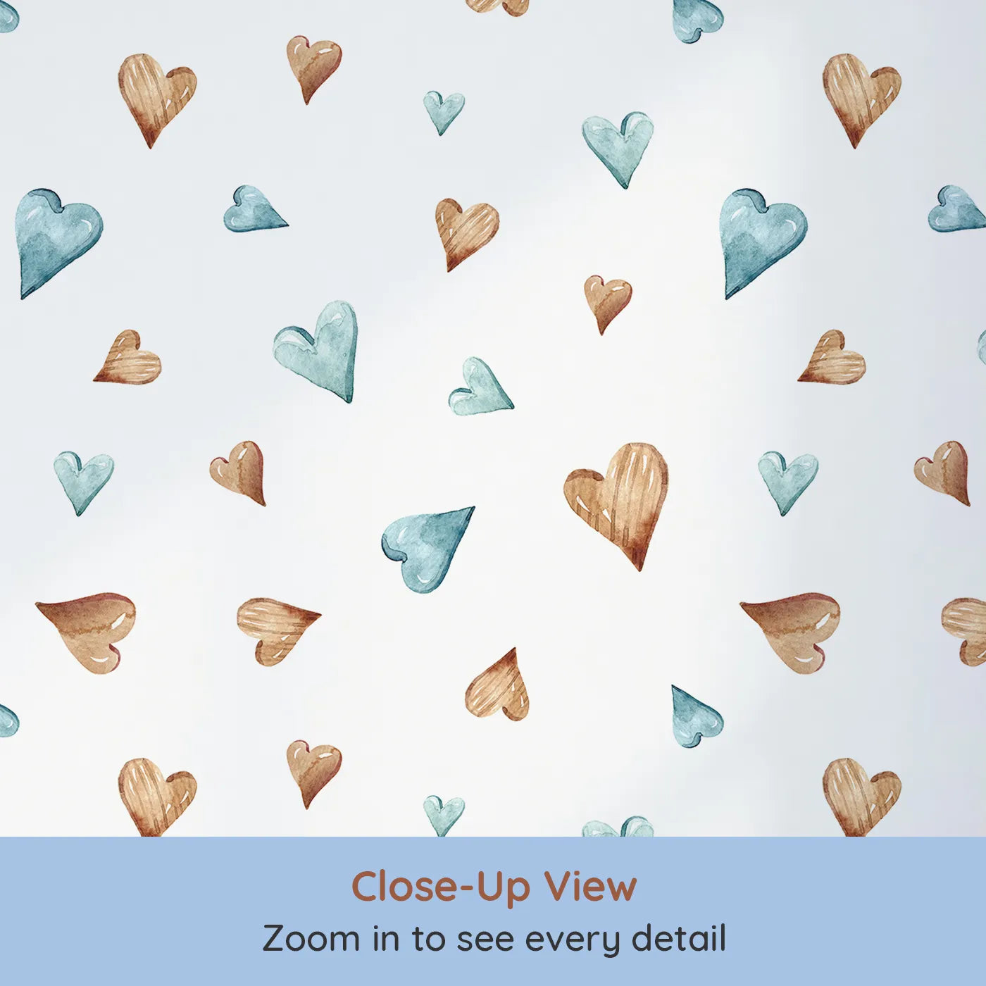 Close-up view of Whimsy Tots' Heartful Whimsy Wallpaper in White (W3428A).Sweet watercolor hearts dance softly across the walls.