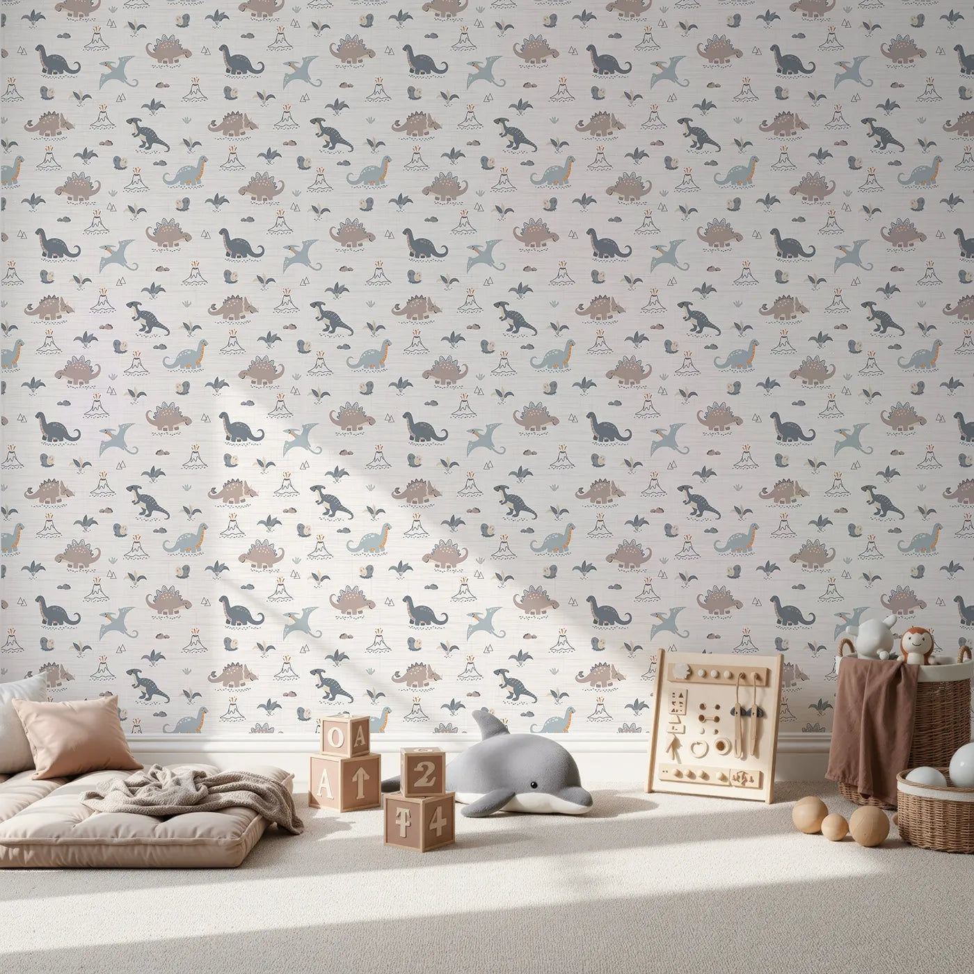 Front view of Whimsy Tots' Prehistoric Pals Volcano Wallpaper