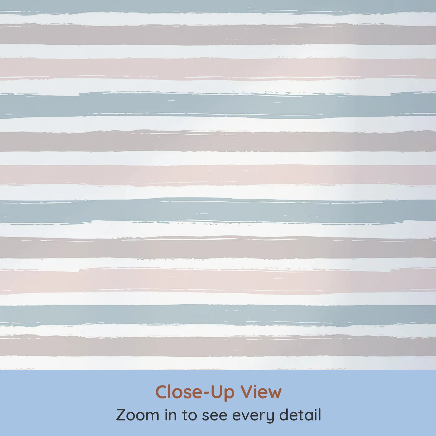 Close-up view of Whimsy Tots' Boho Striped Sky Wallpaper (W3458).Soft brushstroke stripes set the scene for dreams to grow.