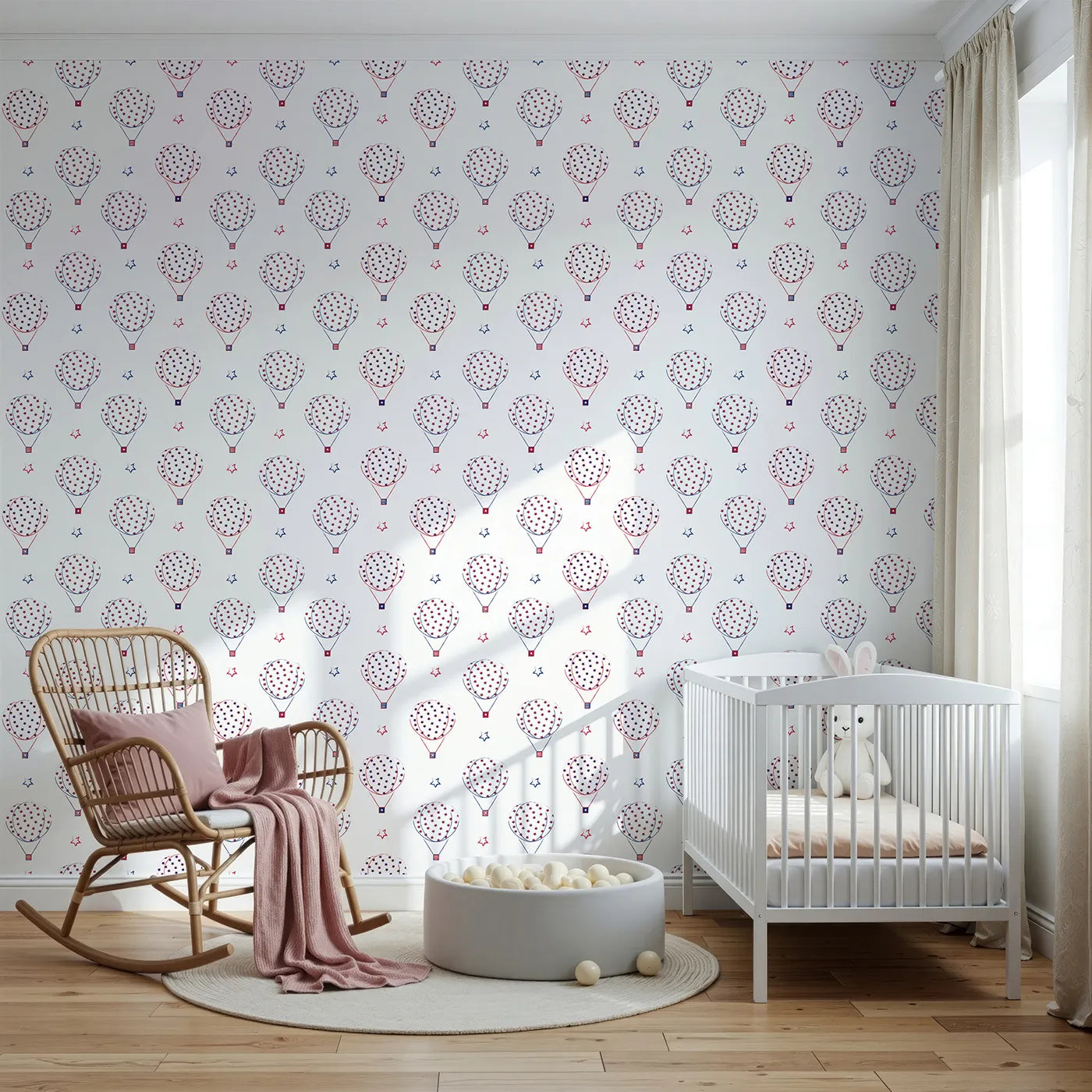 Front view of Whimsy Tots' Starry Balloon Festival Wallpaper