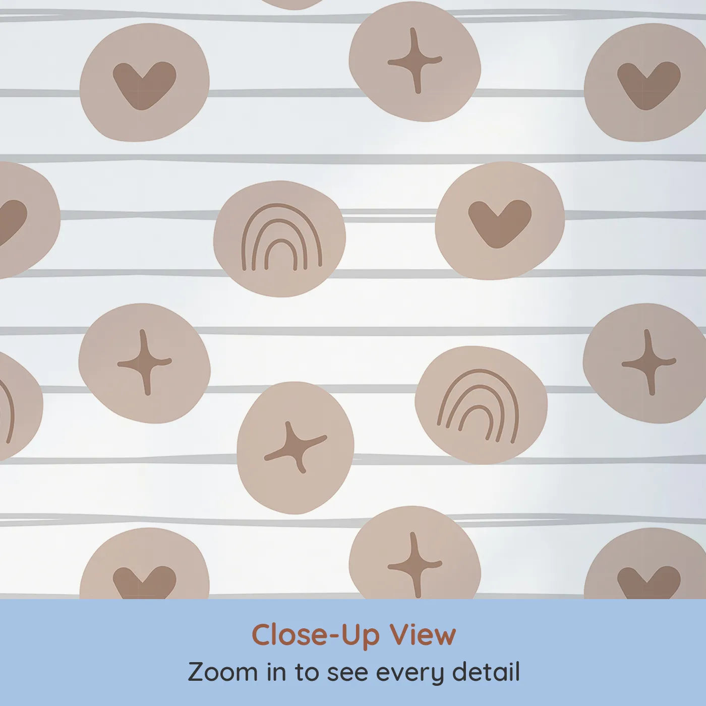 Close-up view of Whimsy Tots' Boho Rhythm Doodle Wallpaper in Soft White (W3501A).Whimsical shapes dance gently across a soft white sky.