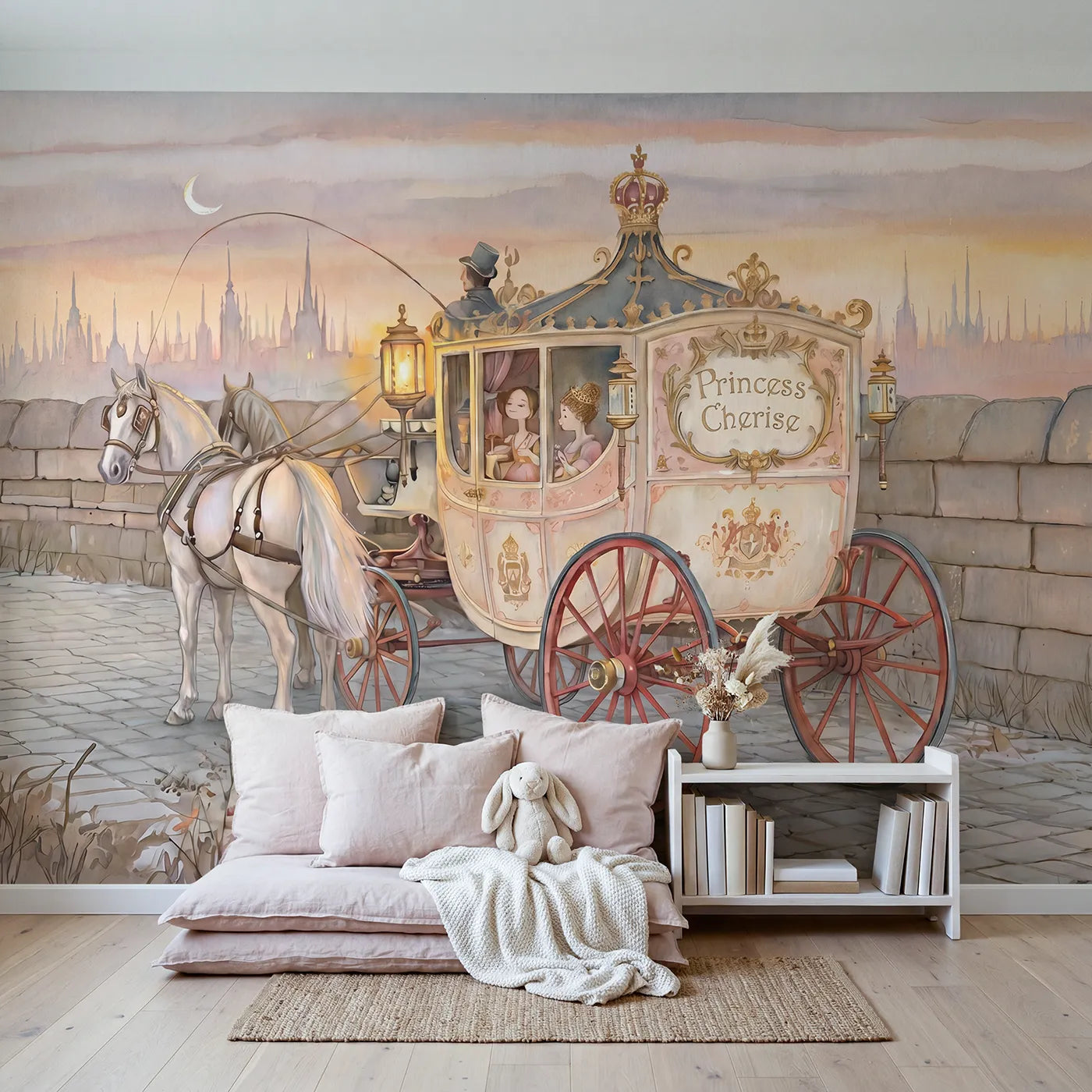 Royal Princess Carriage Personalized Wall Mural in playroom setting by Whimsy Tots