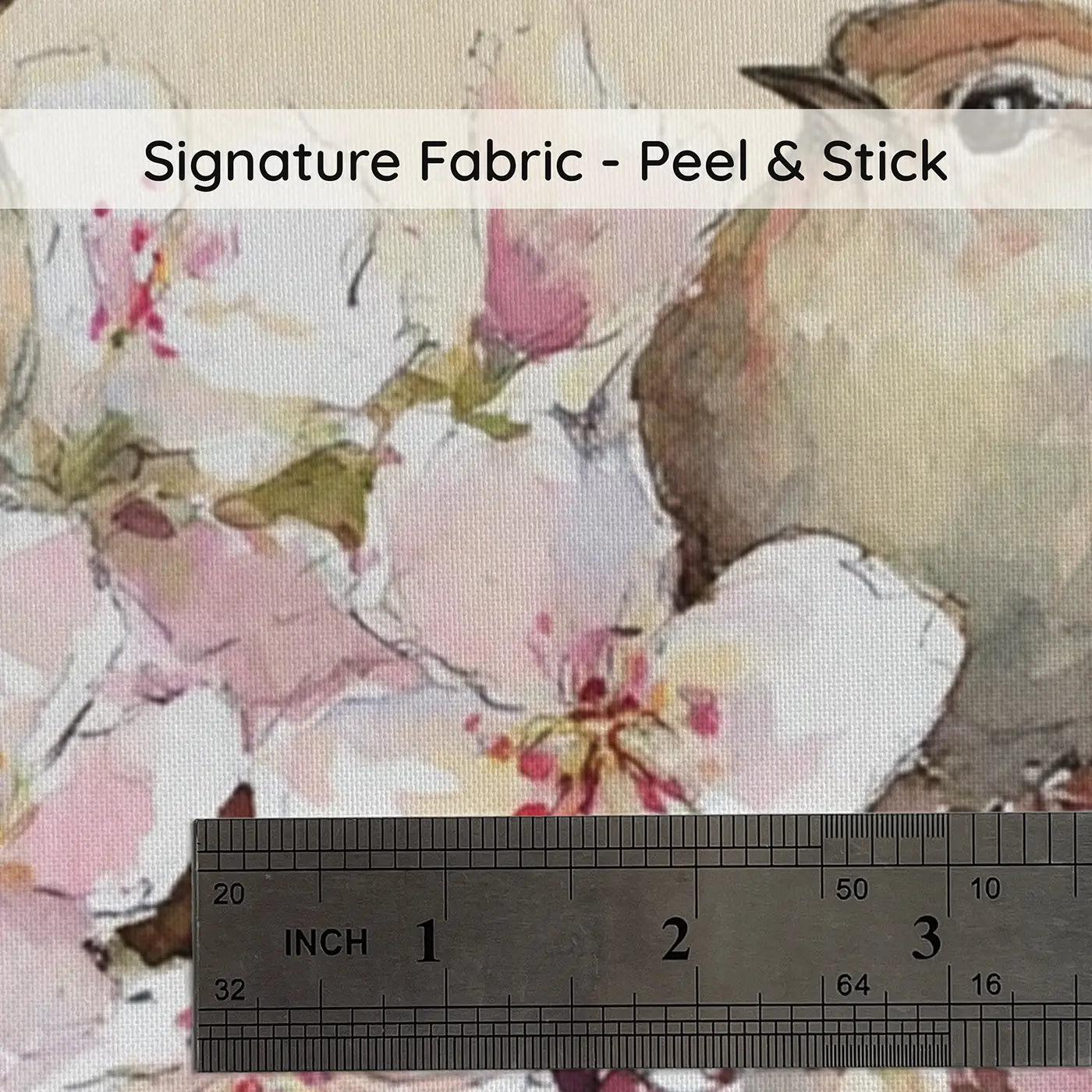 Fabric texture close-up of Berry Branch Songbirds Wainscoting Wallpaper by Whimsy Tots